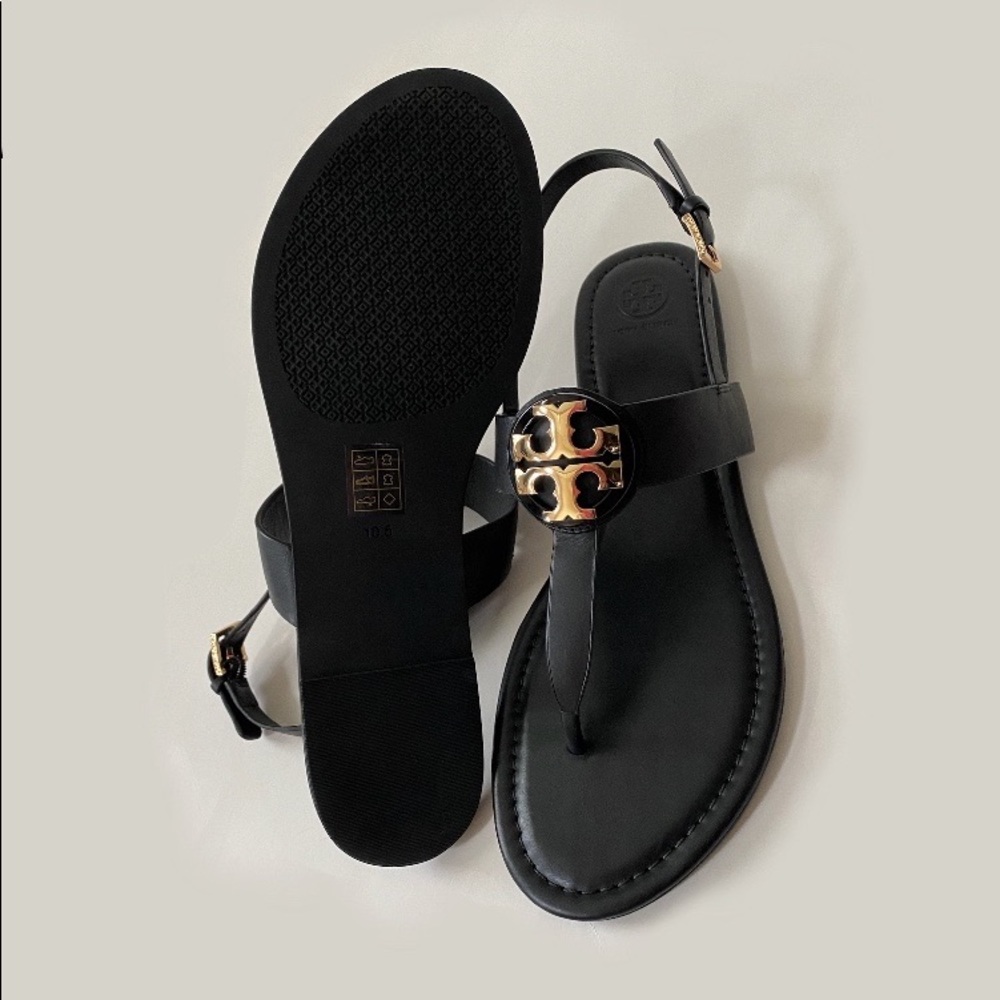 Tory Burch Claire Leather Flat Thong Sandal Black - Picture 9 of 15